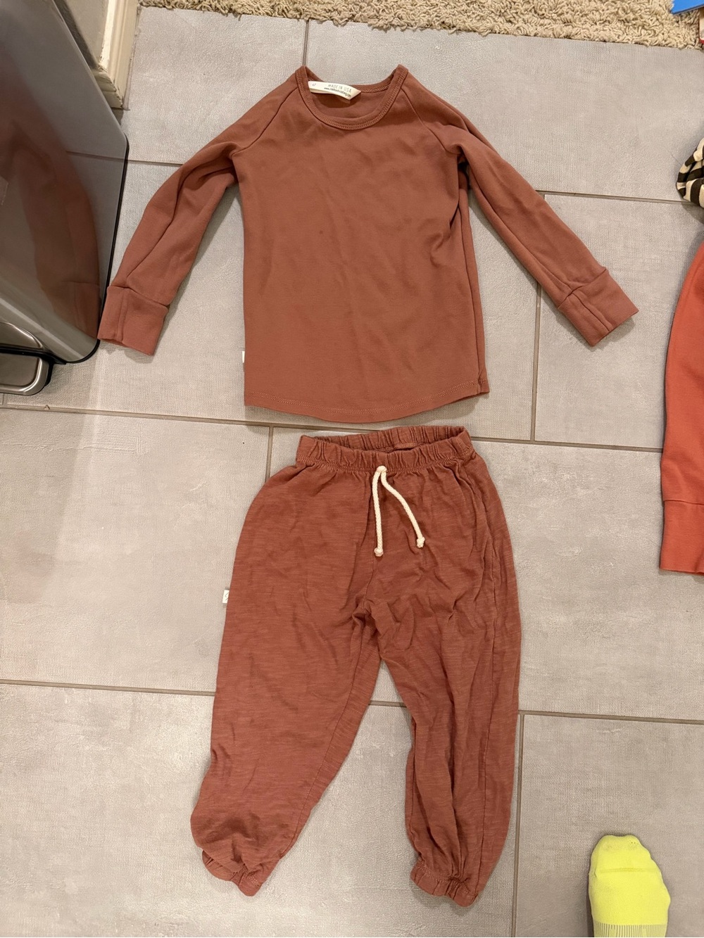 Childhoods 4T set in clove - rib knit long sleeve tee and slub vintage sweatpant